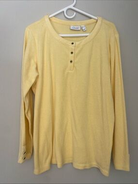 L.L. Co. Women's Long Sleeve Henley Tee in Pale Yellow